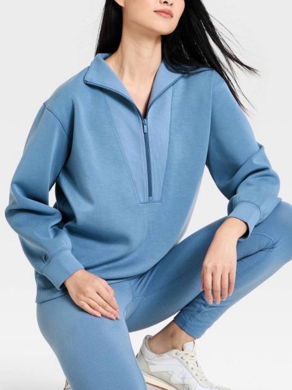 NWT SM Airy Sleek Deep 1/2 Zip Pullover Sweatshirt, All In Motion, Steel Blue